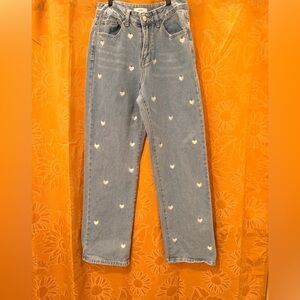 Forever 21 Light Blue Heart Pattern Jeans